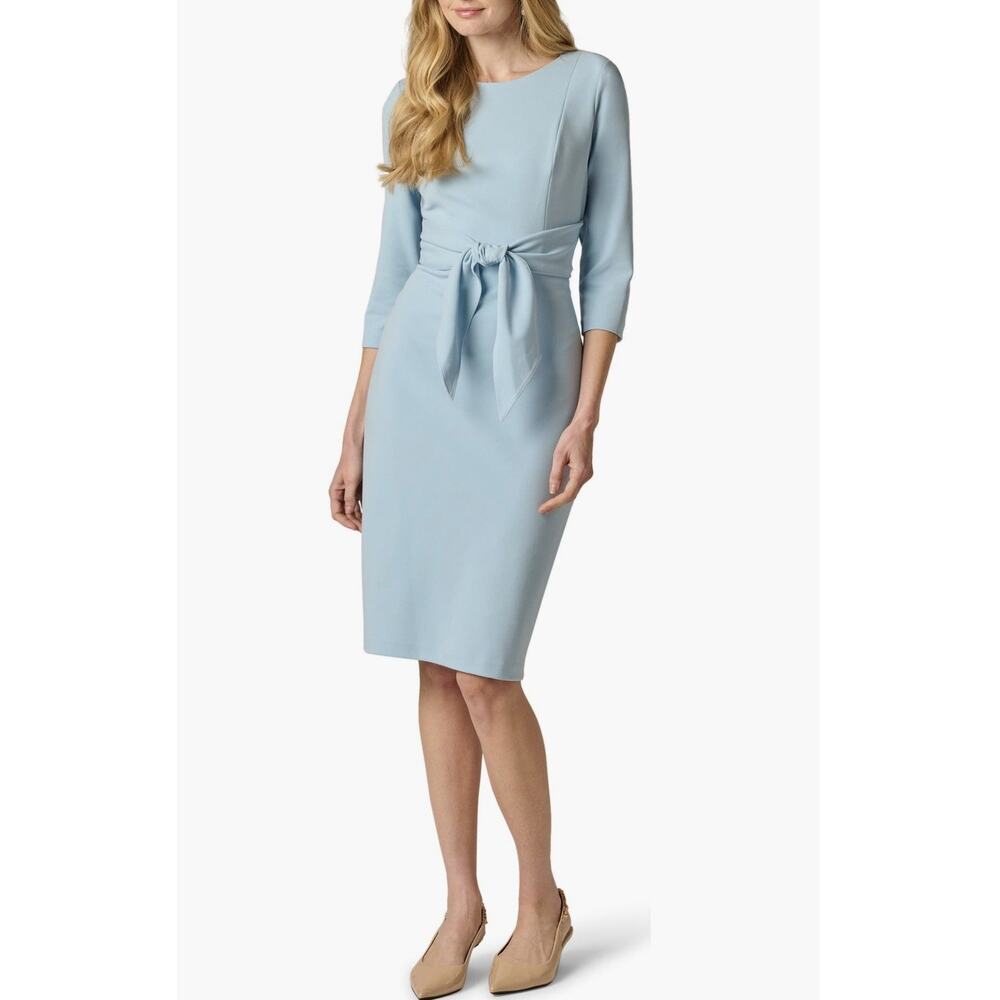 Adrianna Papell Knit Crepe Tie Waist Sheath Dress in Blue Mist - Size 8, NWOT